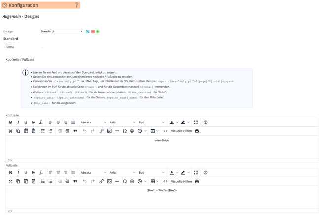 Designs - Unternehmensdaten
