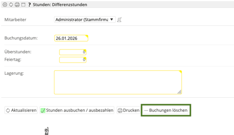 Differnzstunden-Buchung löschen