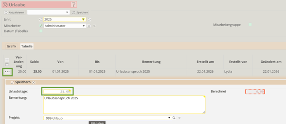 Urlaub bearbeiten