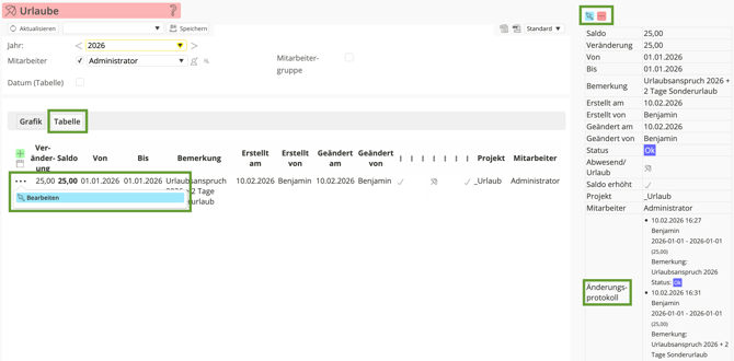 Urlaubssaldo bearbeiten